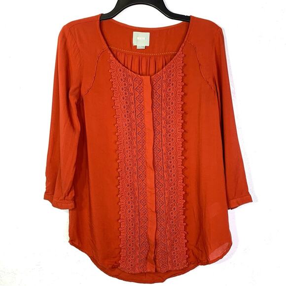 Maeve Anthropologie Crescent Street Blouse top rust orange terracotta top size 2 - Picture 1 of 9